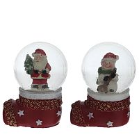 Фигурка декоративная "Дед Мороз/Снеговик" в стекл шаре, L5 W4,5 H7 см, 2в.