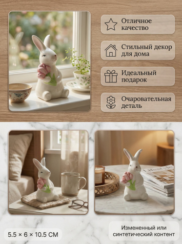 Фигурка декоративная "Заяц", L5,5 W6 H10,5 см фото 3