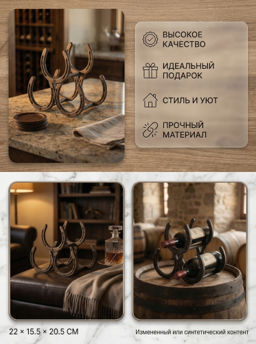 Подставка для 3-х бутылок, L22 W15,5 H20,5 см фото 2