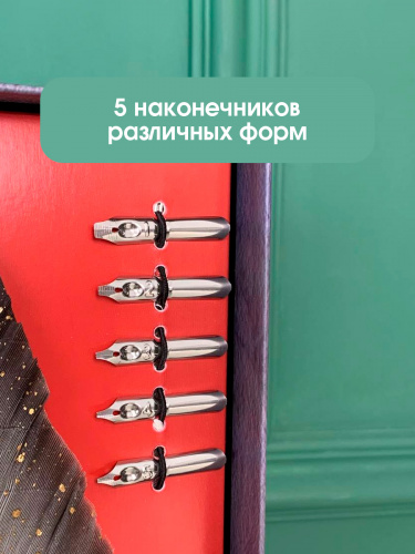 Набор подарочный: ручка перьевая, 5 наконечников, чернильница, L28 W11,5 H4 см фото 6