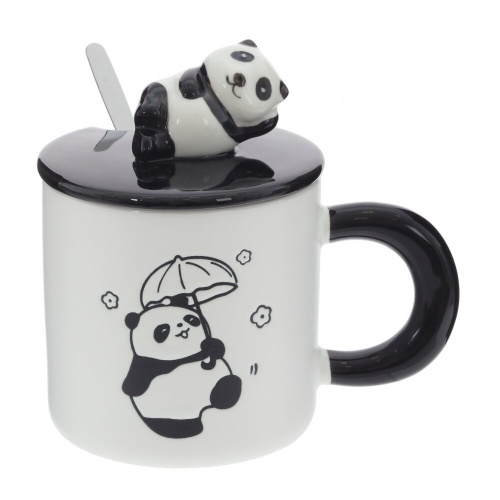 Кружка с крышкой и ложкой, 350 мл, L13 W9 H13 см