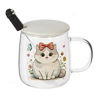 Кружка с крышкой и ложкой, 430 мл, L12 W9 H12,5 см