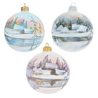 Украшение новогоднее Шар "Пейзаж Акварель", D10см, L10 W10 H10 см, 3в.
