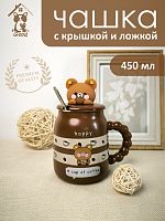 Кружка с крышкой и ложкой, 500 мл, L13 W9 H15,5 см