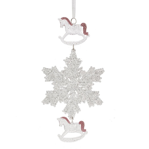Украшение новогоднеe подвеска"Снежинка с лошадками", L11,5 W0,5 H24 см, фото 3
