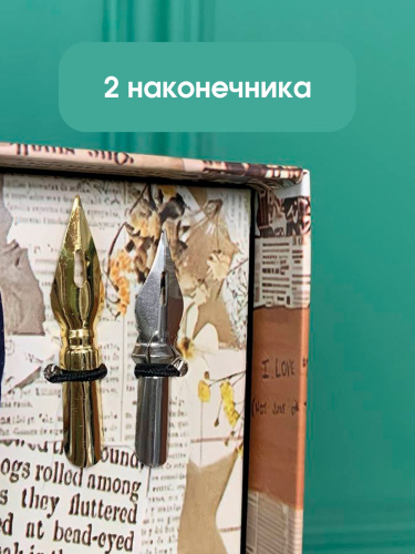 Набор подарочный: ручка перьевая, 2 наконечника, чернильница, L27 W8 H4 см фото 6