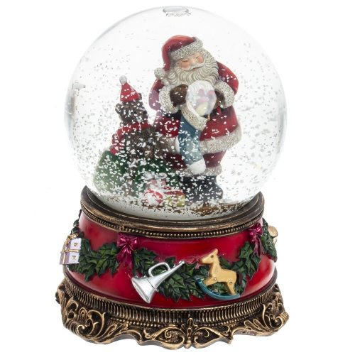 Фигурка декор в стекл шаре "Санта" (муз с ключ), D 10 см, L10,5 W10,5 H14,5 см, 2в.