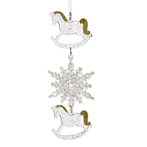 Украшение новогоднеe подвеска"Снежинка с лошадками", L6,5 W0,5 H18 см фото 2