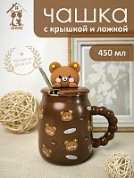 Кружка с крышкой и ложкой, 500 мл, L13 W9 H15,5 см